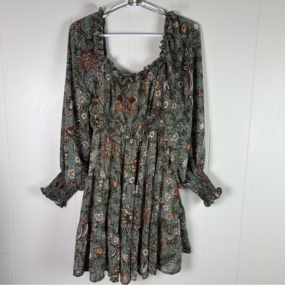 Blu Pepper Ruffle Tiered Long Sleeve Dress L - Picture 2 of 7